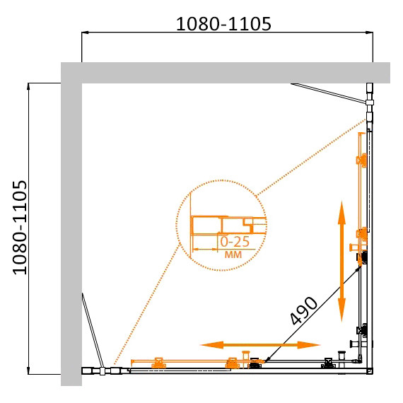 Душевое ограждение Cezares 110x110 см MOLVENO-A-22-90+20-C-BORO-IV, брашированное золото/прозрачное - фото 7