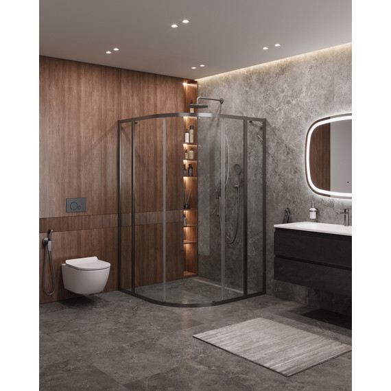 Душевое ограждение Cezares 120x120 см MOLVENO-R-11-90+30-C-GM-IV, оружейная сталь/прозрачное - фото 