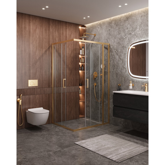 Душевое ограждение Cezares 120x100 см MOLVENO-AH-21-100+20-C-BORO-IV, брашированное золото/прозрачное - фото 2