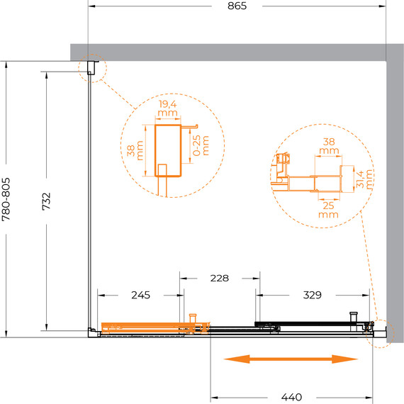 Душевое ограждение Cezares 90x80 см MOLVENO-AHF-31-90/80-C-CR-IV, хром/прозрачное - фото 7