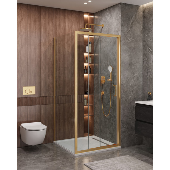 Душевое ограждение Cezares 100x90 см MOLVENO-AHF-31-100/90-C-BORO-IV, брашированное золото/прозрачное - фото 
