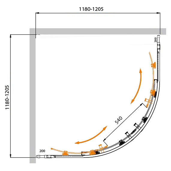 Душевое ограждение Cezares 120x120 см MOLVENO-R-22-100+20-C-BORO-IV, брашированное золото/прозрачное - фото 7