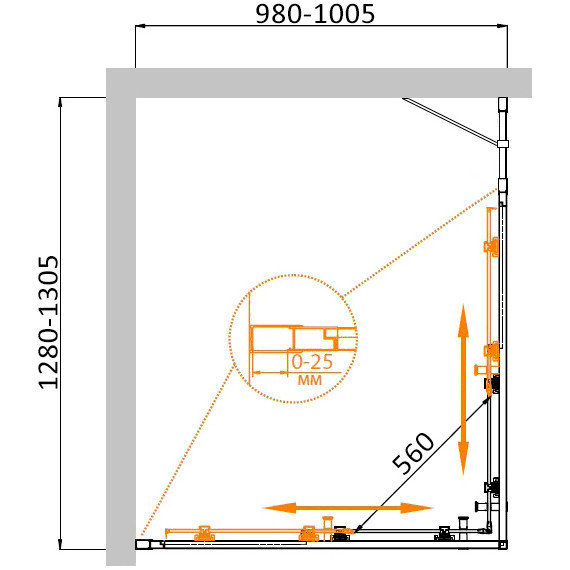 Душевое ограждение Cezares 130x100 см MOLVENO-AH-21-100+30-C-BORO-IV, брашированное золото/прозрачное - фото 7