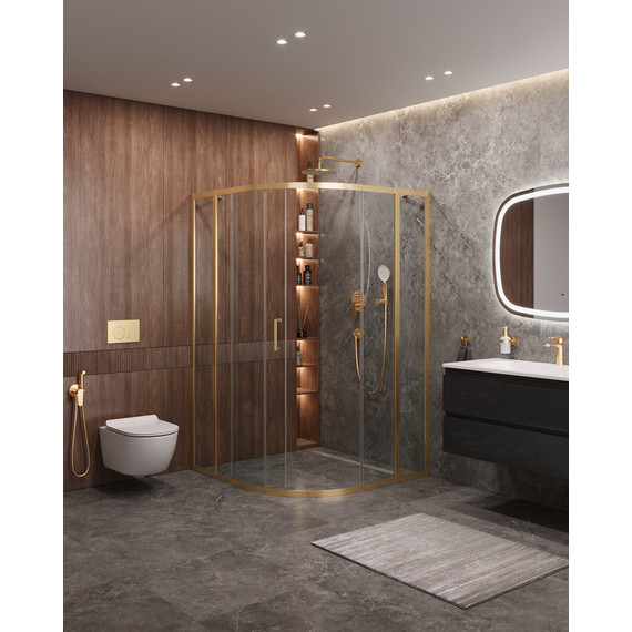 Душевое ограждение Cezares 110x110 см MOLVENO-R-11-90+20-C-BORO-IV, брашированное золото/прозрачное - фото 2