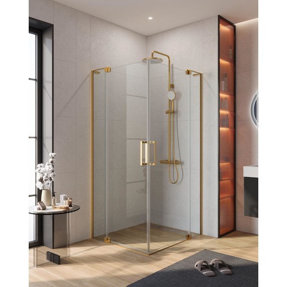 Душевое ограждение Cezares 90x100 см SLIDER-AH-2-90/100-100/110-C-BORO, брашированное золото/прозрачное - фото 