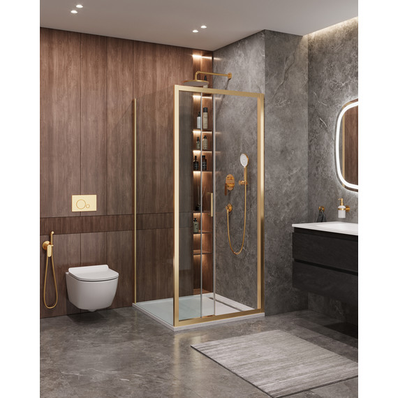 Душевое ограждение Cezares 100x90 см MOLVENO-AHF-31-100/90-C-BORO-IV, брашированное золото/прозрачное - фото 2