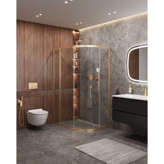 Душевое ограждение Cezares 110x90 см MOLVENO-RH-1-110/90-C-BORO-IV, брашированное золото/прозрачное - фото 