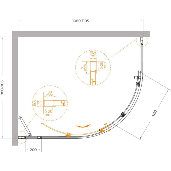 Душевое ограждение Cezares 110x90 см MOLVENO-RH-1-110/90-C-BORO-IV, брашированное золото/прозрачное - фото 7