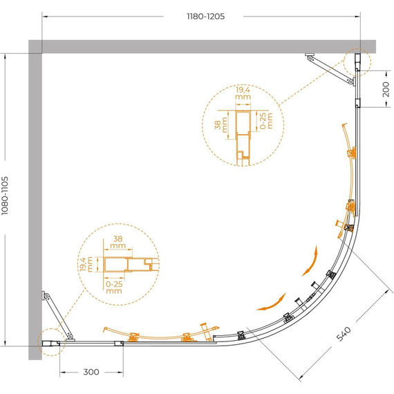 Душевое ограждение Cezares 120x110 см MOLVENO-RH-22-120/110-C-BORO-IV, брашированное золото/прозрачное - фото 7