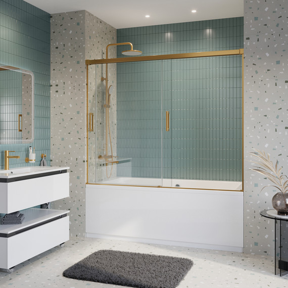 Шторка для ванны Cezares 180 см TANDEM-SOFT-VF-2-180/145-C-BORO-IV, брашированное золото/прозрачное - фото 2