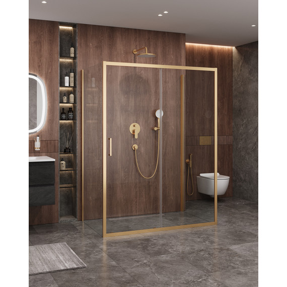 Душевое ограждение Cezares 140x90 см MOLVENO-AH-12-140/90-C-BORO-IV, брашированное золото/прозрачное - фото 