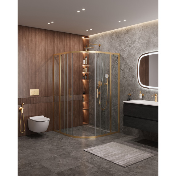 Душевое ограждение Cezares 110x110 см MOLVENO-R-22-90+20-C-BORO-IV, брашированное золото/прозрачное - фото, картинка 2 Душевое ограждение Cezares 110x110 см MOLVENO-R-22-90+20-C-BORO-IV, брашированное золото/прозрачное - фото 2