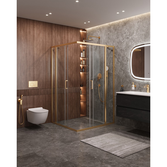 Душевое ограждение Cezares 130x120 см MOLVENO-AH-22-130/120-C-BORO-IV, брашированное золото/прозрачное - фото 2