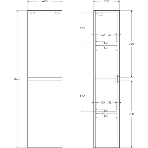 Пенал подвесной Cezares 40 см MOLVENO-1600-2A-SC-LB, legno bianco - фото 5