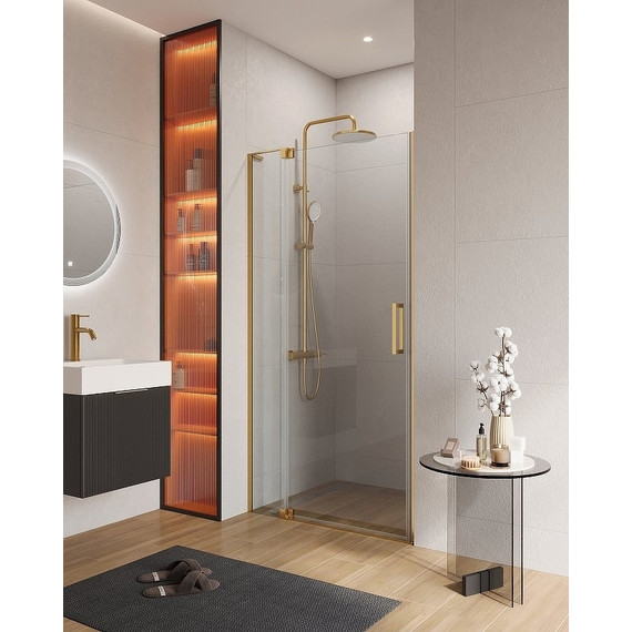 Душевая дверь Cezares 90 см SLIDER-B-1-90/100-C-BORO, брашированное золото/прозрачное - фото, картинка 2 Душевая дверь Cezares 90 см SLIDER-B-1-90/100-C-BORO, брашированное золото/прозрачное - фото 2