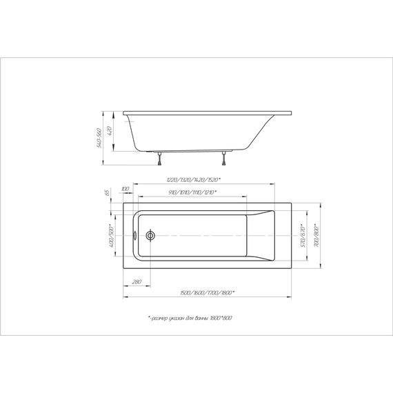 Ванна акриловая Aquatek Калибри 160x70 см KL160-0000001, Размер - мм: 1600х700 - фото 9