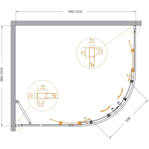 Душевое ограждение Cezares 120x100 см MOLVENO-RH-2-120/100-C-GM-IV, оружейная сталь/прозрачное - фото 7