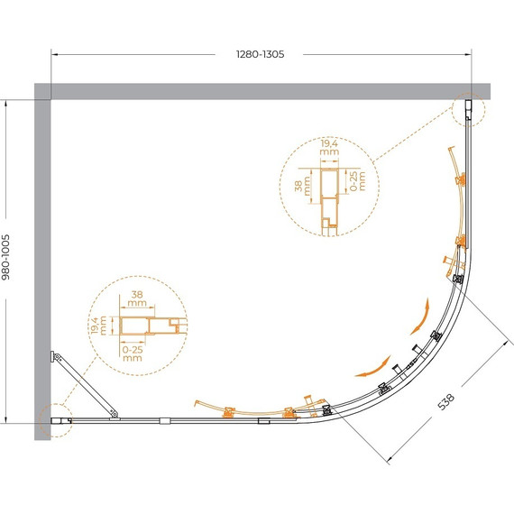 Душевое ограждение Cezares 130x100 см MOLVENO-RH-2-130/100-C-GM-IV, оружейная сталь/прозрачное - фото 7