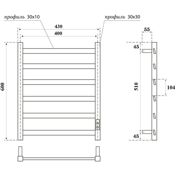 Полотенцесушитель электрический Point Атлант П6 400x600 мм PN18846W, белый (скрытое подключение) - фото 5