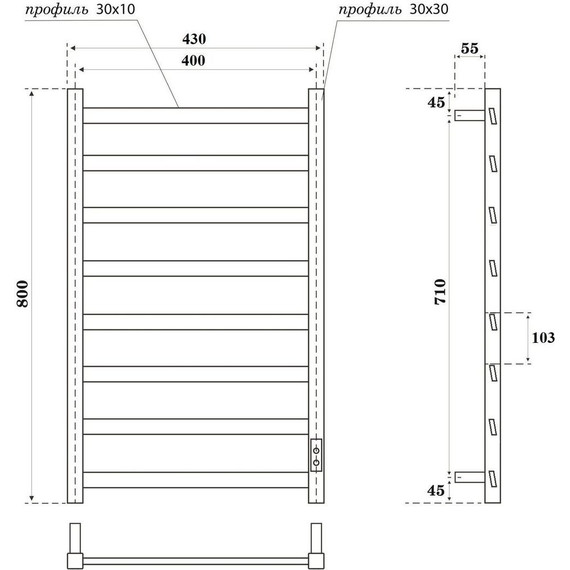 Полотенцесушитель электрический Point Атлант П8 400x800 мм PN18848W, белый (скрытое подключение) - фото 5