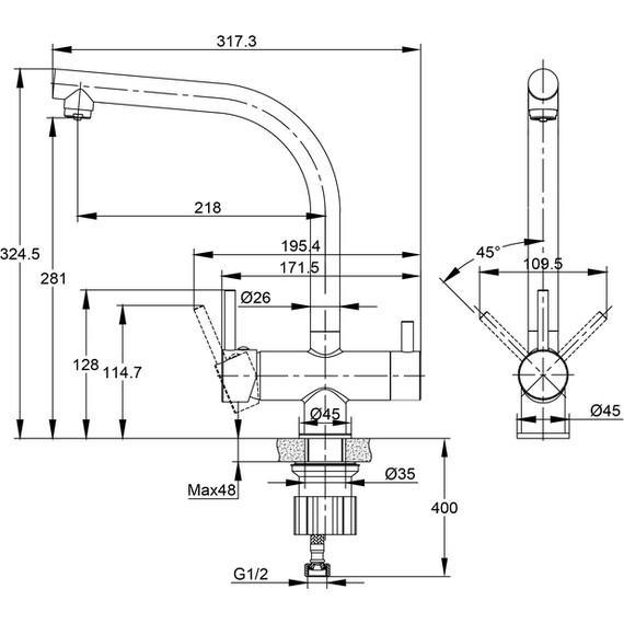 Смеситель для кухни Cersanit Crea A68224, сатин - фото 13