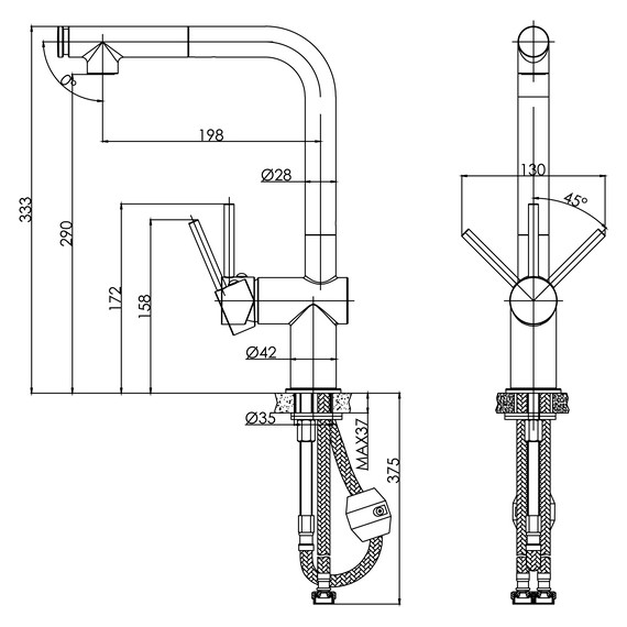 Смеситель для кухни Cersanit Flavis A68237, чёрный - фото 15