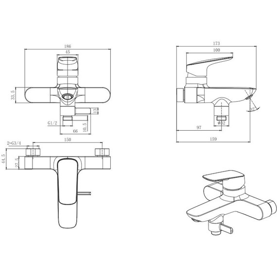 Смеситель для ванны Aquatek Вега AQ1040CR, Цвет производителя: хром - фото 3