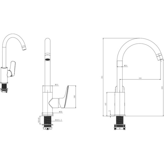 Смеситель для кухни Aquatek Вега AQ1082MB, чёрный матовый, Цвет производителя: чёрный матовый - фото 4