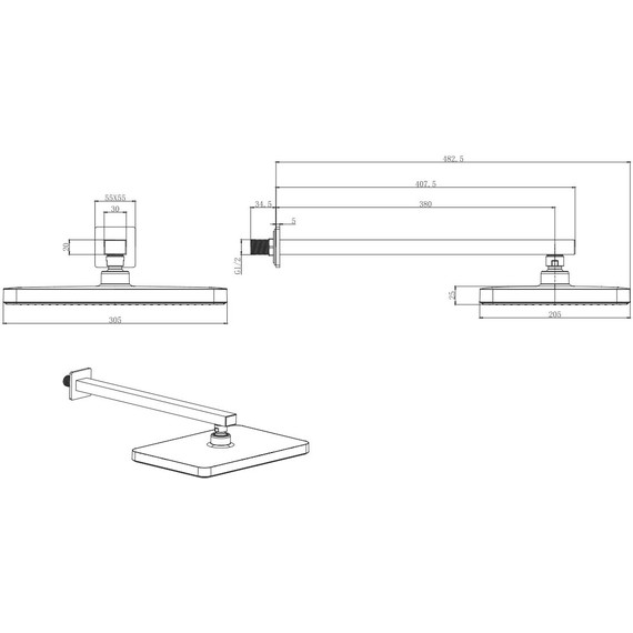 Верхний душ Aquatek  305x205 мм AQ2081MB, чёрный матовый - фото 3