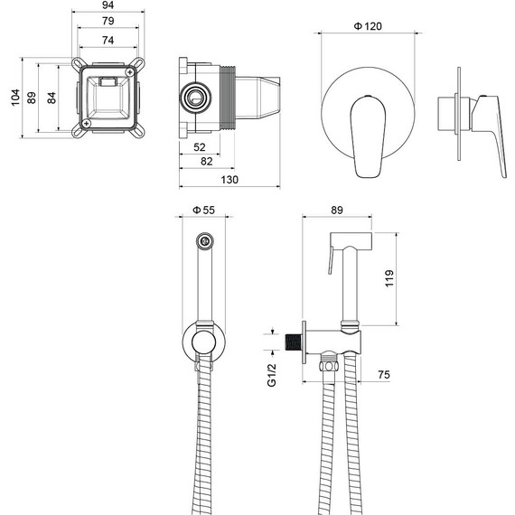 Набор для гигиенического душа Aquatek Бетта AQ1119CR (со скрытой частью) - фото 6