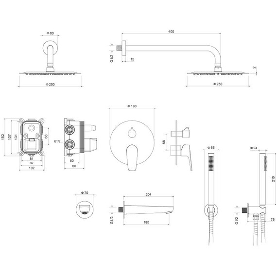 Душевая система для ванны Aquatek Бетта AQ1173MB (со скрытой частью) чёрный матовый, Цвет производителя: чёрный матовый - фото 10