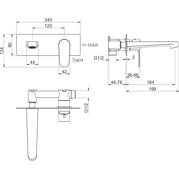Смеситель для раковины настенный Aquatek Оберон AQ1213MB, чёрный матовый, Цвет производителя: чёрный матовый - фото 15
