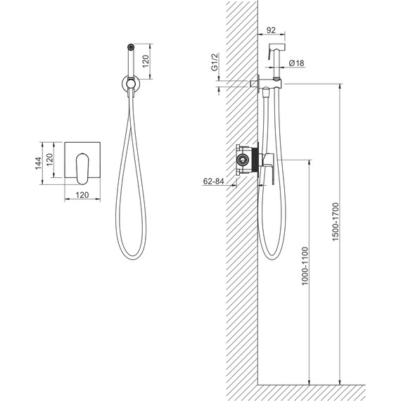 Набор для гигиенического душа Aquatek Оберон AQ1219MB (со скрытой частью) чёрный матовый - фото 7