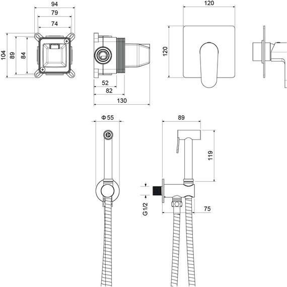 Набор для гигиенического душа Aquatek Оберон AQ1219CR (со скрытой частью) - фото 6