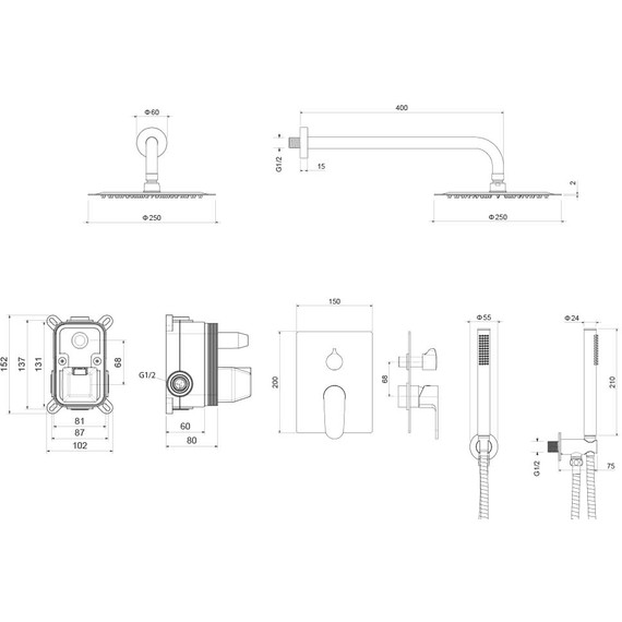 Душевая система для душа Aquatek Оберон AQ1272MB (со скрытой частью) чёрный матовый, Цвет производителя: чёрный матовый - фото 6