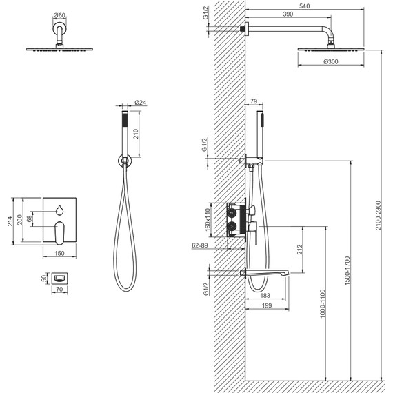 Душевая система для ванны Aquatek Оберон AQ1273CR (со скрытой частью), Цвет производителя: хром - фото 7