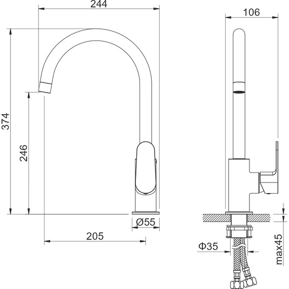 Смеситель для кухни Aquatek Оберон AQ1282MB, чёрный матовый, Цвет производителя: чёрный матовый - фото 10