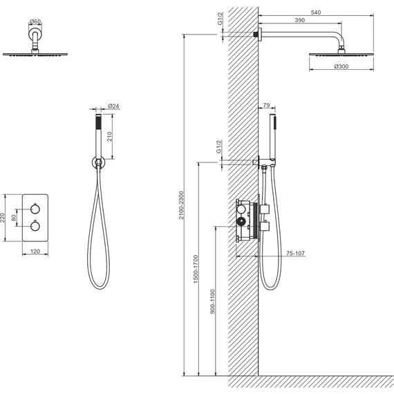 Душевая система для душа с термостатом Aquatek Европа AQ1376CR (со скрытой частью), Цвет производителя: хром - фото 6