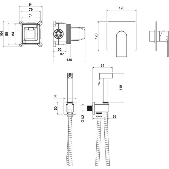 Набор для гигиенического душа Aquatek Лира AQ1419MB (со скрытой частью) чёрный матовый - фото 6