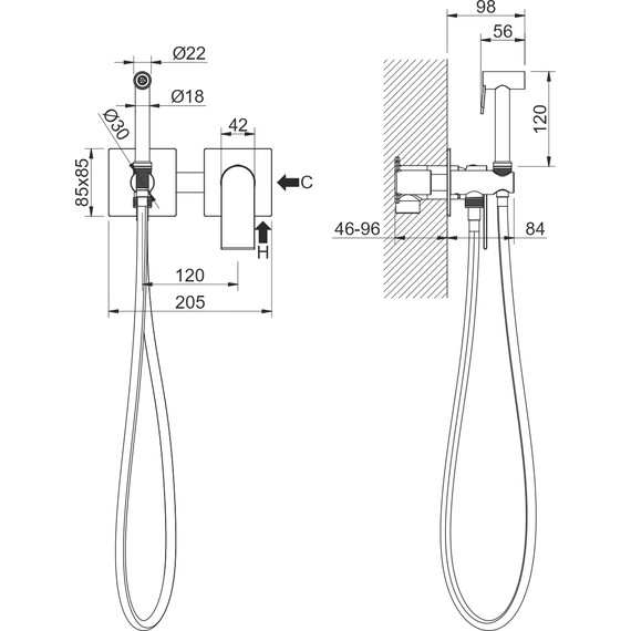 Набор для гигиенического душа Aquatek Лира AQ1420MB (со скрытой частью) чёрный матовый - фото 5
