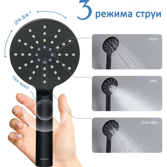 Ручной душ Aquatek Оберон AQ2006MB, чёрный матовый - фото 6