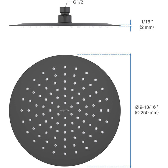 Верхний душ Aquatek 250x250 мм AQ2073MB, чёрный матовый - фото 8