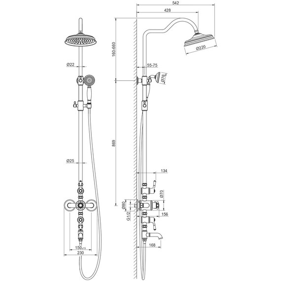 Душевая стойка с термостатом Aquatek Классик AQ2543CR, Цвет производителя: хром - фото 11