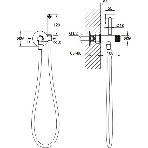 Набор для гигиенического душа Aquatek Бетта AQ1023MB (со скрытой частью) чёрный матовый - фото 4