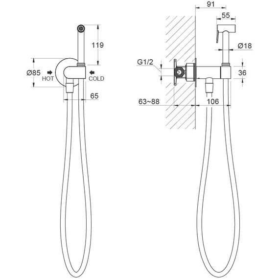 Гигиенический душ Aquatek Оберон AQ1024MB (со скрытой частью) чёрный матовый - фото 4