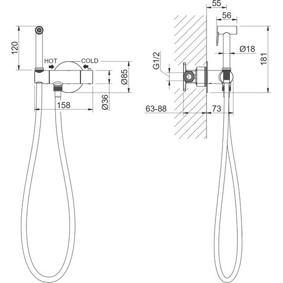 Набор для гигиенического душа Aquatek Оберон AQ1027MB (со скрытой частью) чёрный матовый - фото 8