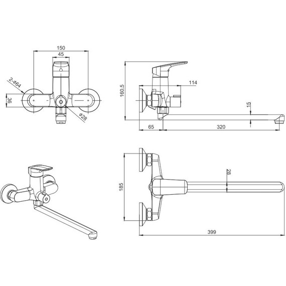 Смеситель для ванны Aquatek Вега AQ1033MB, чёрный матовый, Цвет производителя: чёрный матовый - фото 10