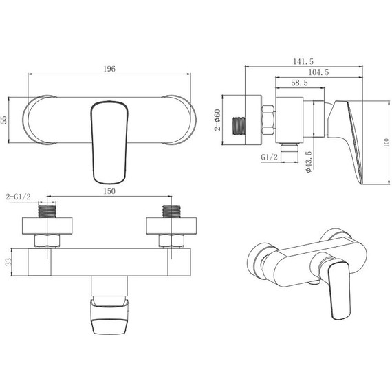 Набор смесителей 3 в 1 для душа Aquatek Вега AQ1031CR - фото 18