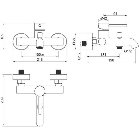 Набор смесителей 3 в 1 для ванны с коротким изливом Aquatek Европа AQ1330MB, чёрный матовый, Цвет производителя: чёрный матовый - фото 7