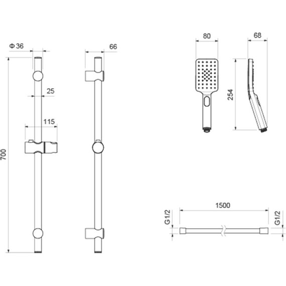 Набор смесителей 3 в 1 для ванны с коротким изливом Aquatek Лира AQ1430MB, чёрный матовый, Цвет производителя: чёрный матовый - фото 6
